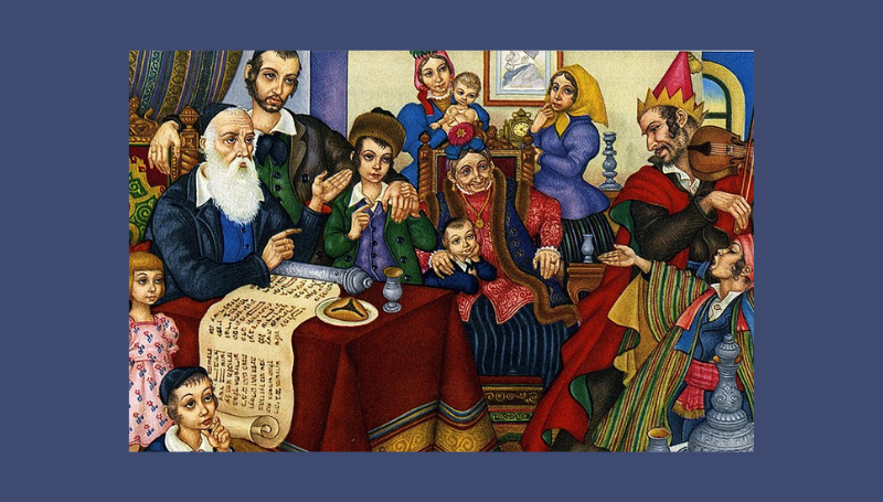 Painting of Purim by Arthur Szyk. Published in Arthur Szyk : Six paintings of Jewish holidays- Source: Wikipedia