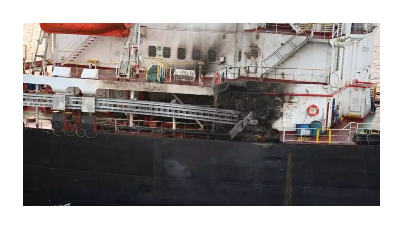 The Antigua and Barbuda-flagged cargo ship caught fire after its ‘forward station was struck by a missile’ on Saturday night.  Source: Freemalaysiatoday.com

