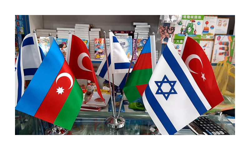  Flags of Azerbaijan, Turkey, and Israel near Nariman Narimanov station in Baku, Azerbaijan.-Wikipedia