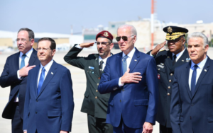  The President of Israel, Isaac Herzog, welcomes US President Joe Biden at Ben Gurion Airport upon landing in Israel. Wednesday, July 13, 2022. Photo credit: Haim Zach / GPO.-Wikipedia