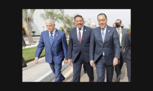 13 December 2021: Prime Minister of Egypt, Mostafa Madbouly (second from right), Executive Director of the UN Office on Drugs and Crime (UNODC) Ghada Waly (right) arriving at the conference venue of the Ninth session of the Conference of the States Parties to the United Nations Convention against Corruption, taking place from 13-17 December 2021 in Sharm El-Sheikh, Egypt. Photo: UN DGC- Wikipedia
