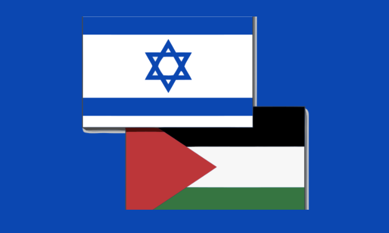 n	Israeli and Palestinian flags next to each other, for Wikinews. Created from Wikicommons/Wikipedia flag imags, public domain.