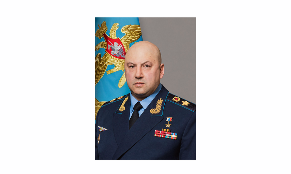 Manipulated image of commander-in-Chief of the Aerospace Forces of the Russian Federation Army General Sergei Vladimirovich Surovikin. Photomontage of a 2018 portrait: the rank insignia of colonel general have been digitally replaced by those of an army general and more awards have been added to the ribbon bar.-Wikipedia