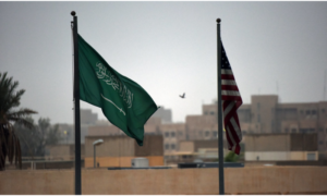 The Saudi Arabian and U.S. flags are seen as Air Force Gen. Joseph Lengyel, chief, National Guard Bureau, visits troops providing training, advice and assistance to host nation forces, Kingdom of Saudi Arabia, Nov. 28, 2016. (U.S. Army National Guard photo by Sgt. 1st Class Jim Greenhill) Flickr