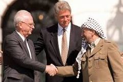 Israeli Prime Minister Yitzhak Rabin, U.S. president Bill Clinton, and PLO chairman Yasser Arafat. (Wikipedia)