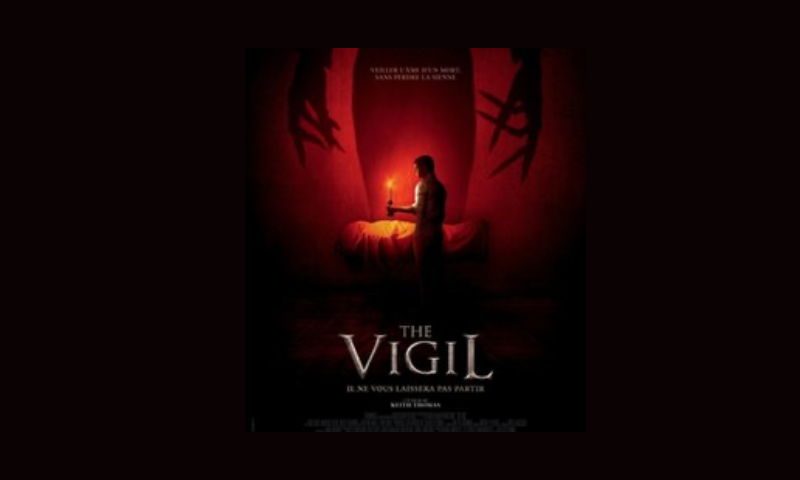 This is a poster for The Vigil. The poster art copyright is believed to belong to the distributor of the item promoted, the publisher of the item promoted or the graphic artist.-wikipedia