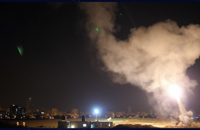 Iron Dome system intercepts Gaza rockets aimed at the city Ashdod. (Wikipedia)